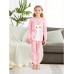 FEDPOP Girl Pajama Set 4-Piece Cotton Long Sleeve Casual Sleepwear Pink Clothes for Kids