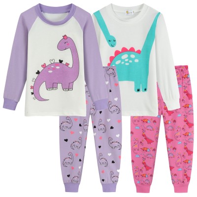 Little Hand Girl Pajama 4-Piece 100% Cotton Pjs Sets Long Sleepwear