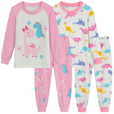 Little Hand Girl Dinosaur Pajama Set 4-Piece 100% Cotton Pjs Sleepwear Sets