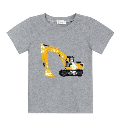 Little Hand Toddler Boys T-Shirts Flip Sequin Tee Excavator Shirt Cotton Short Sleeve Tops