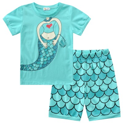 Little Hand Toddler Girl Mermaid Pajamas Short Sleeve Summer Girls Pjs Clothes