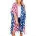 Women's American Flag Chiffon Kimono Beachwear Cardigan Bikini Swimsuit Cover Up One Size